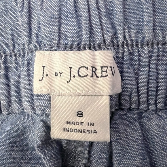 J by J. Crew Chambray Cotton Tie Waist Wide Leg Cropped Lightweight Pants 8 - Picture 5 of 14